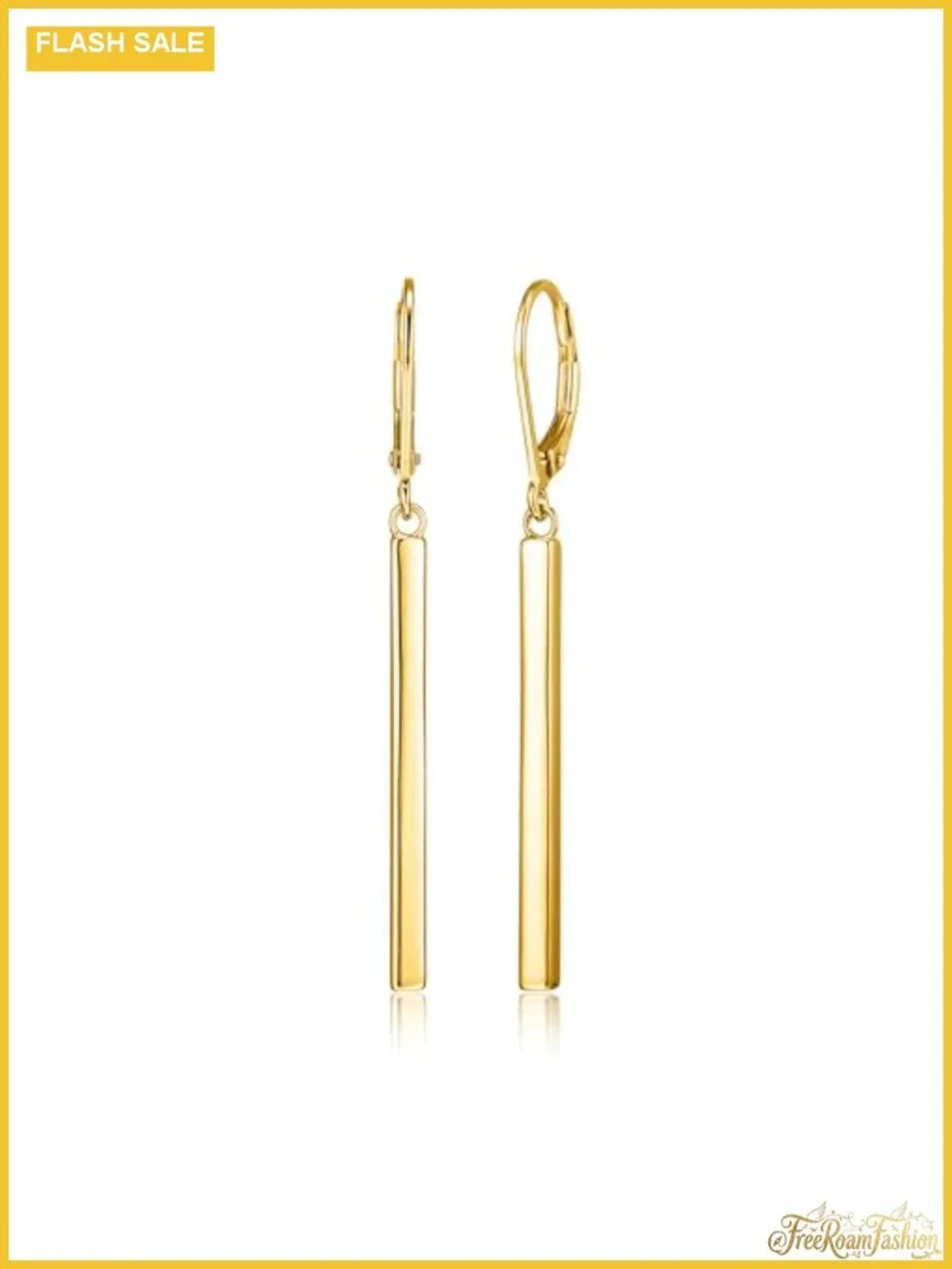 18K Yellow Gold Over Sterling Silver Bar Drop Dangle Earrings Lever Back